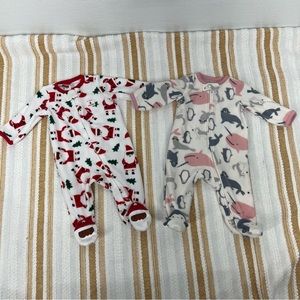 Carter's Pajamas Fleece‎ My First Christmas and  Baby Girls' Penguin Pajamas 3M
